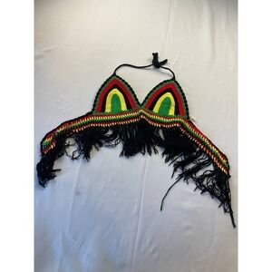 India Boutique Crochet Triangle Bikini Top Womens One Size Jamaica Halter Fringe